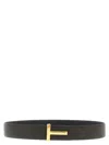 Tom Ford Brown Belt With T-plaque On The Front In Grained Leather Man In Black