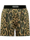 Tom Ford Multicolor Shorts With Patch Logo On The Waist And All-over Leopard Print In Silk Stretch W In Multicolor