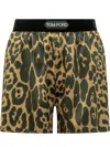 Tom Ford Multicolor Shorts With Patch Logo On The Waist And All-over Leopard Print In Silk Stretch W In Multicolor