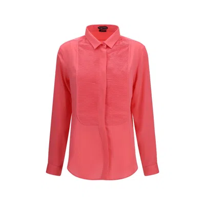 Tom Ford Tuxedo Shirt In Silk With Pleated Bib In Pink