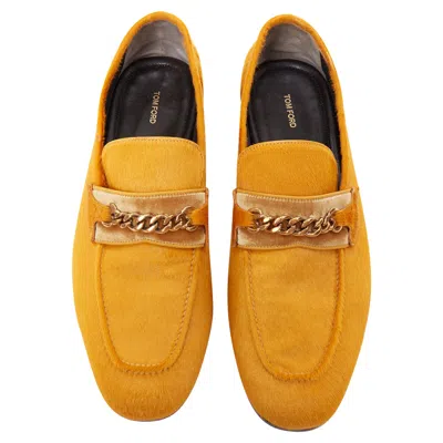 Tom Ford Mustard Yellow Calf Hair G Chain Velvet Moccasin Loafers