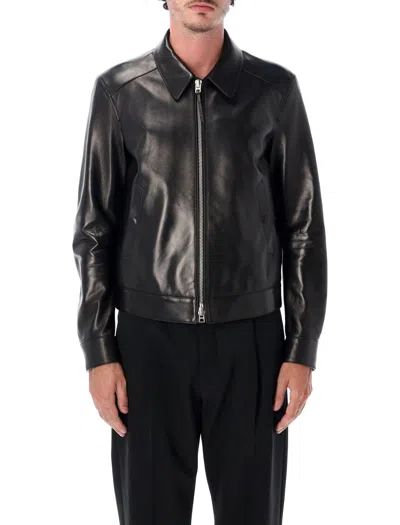 Tom Ford Nappa Grain Leather Blouson With Classic Collar In Black