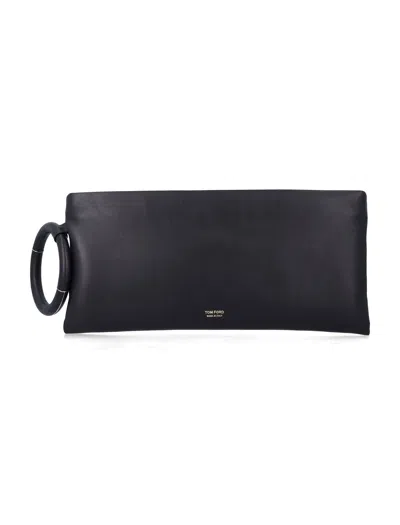 Tom Ford Aura Leather Clutch Bag With Lettering Logo On The Front In Black