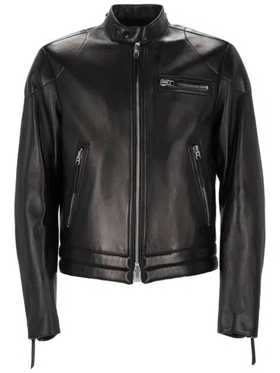 Tom Ford Nappa Leather Biker Jacket In Black