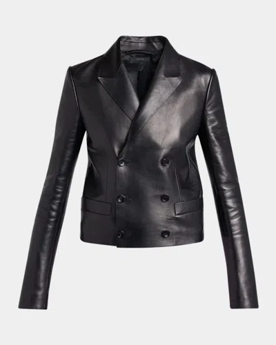 Tom Ford Nappa Leather Double-breasted Blazer In Black
