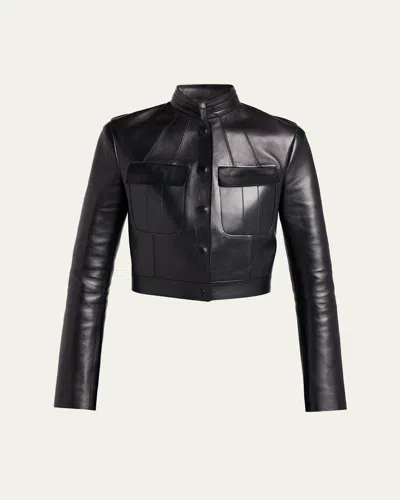 Tom Ford Nappa Leather Single-breasted Crop Jacket In Black