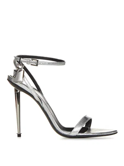 Tom Ford 85 Padlock Leather Sandals In Silver