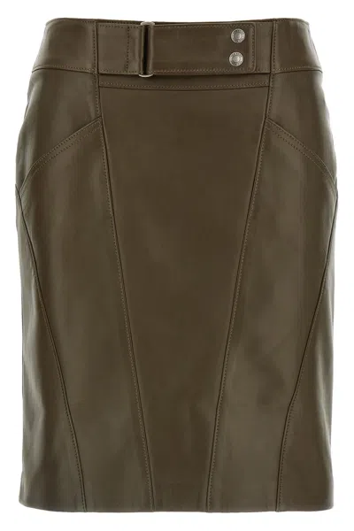 Tom Ford Nappa Midi Skirt With Detailed Stitching In Green