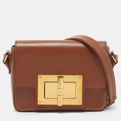 Pre-owned Tom Ford Natalia Day Medium Brown Leather Shoulder Bag