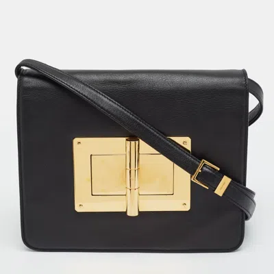 Pre-owned Tom Ford Natalia Large Black Leather Shoulder Bag