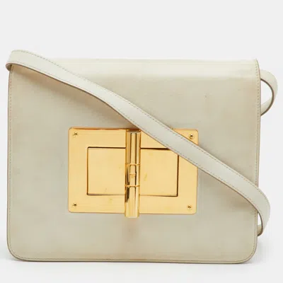 Pre-owned Tom Ford Natalia Large Off White Leather Flap Crossbody Bag