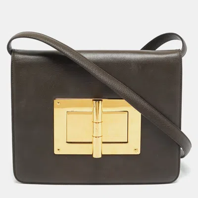 Pre-owned Tom Ford Natalia Large Olive Green Leather Shoulder Bag
