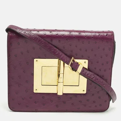 Pre-owned Tom Ford Natalia Large Purple Ostrich Shoulder Bag