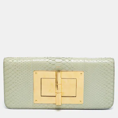 Pre-owned Tom Ford Natalia Light Green Snakeskin Long Clutch Bag