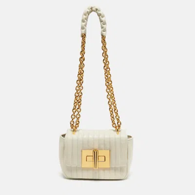 Pre-owned Tom Ford Natalia Mini Off White Quilted Striped Shoulder Bag