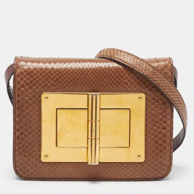 Pre-owned Tom Ford Natalia Small Brown Snakeskin Crossbody Bag