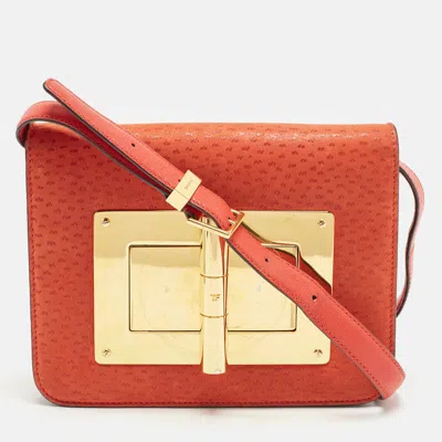 Pre-owned Tom Ford Natalia Small Red Nubuck Leather Crossbody Bag