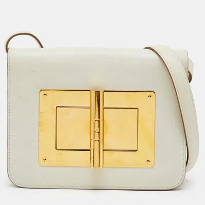 Pre-owned Tom Ford Natalia Small White Leather Flap Crossbody Bag