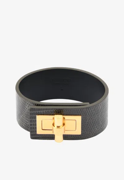 Tom Ford Natalia Turnlock Buckle Cuff In Animal Print Leather In Gray