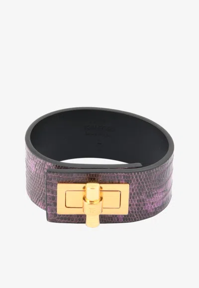 Tom Ford Natalia Turnlock Buckle Cuff In Animal Print Leather In Purple