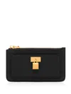 Tom Ford Natural Grain Leather Padlock Zipped Card Holder In Black