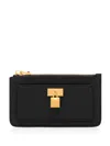 Tom Ford Natural Grain Leather Padlock Zipped Card Holder In Black