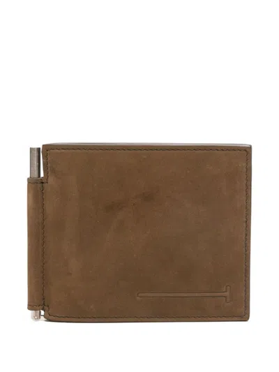 Tom Ford Natural Nubuck Elongated T Line Money Clip Wallet In Neutral
