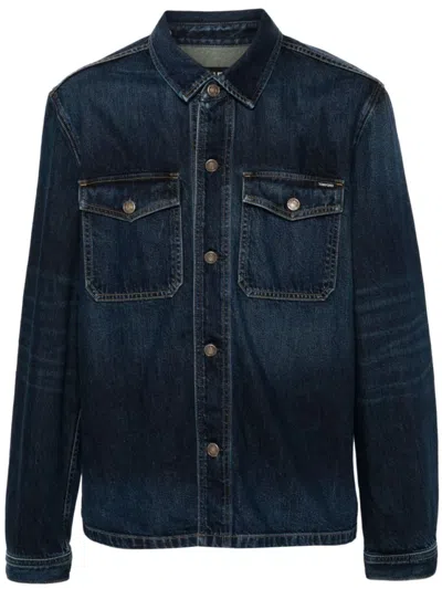 Tom Ford Navy Blue Chest-pockets Denim Jacket In Black