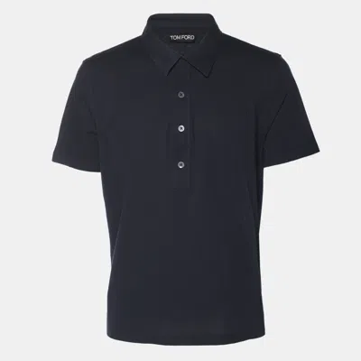 Pre-owned Tom Ford Navy Blue Jersey Button Polo T-shirt Xl
