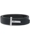 Tom Ford Reversible Grain Leather T Belt For Men In Dual Shades