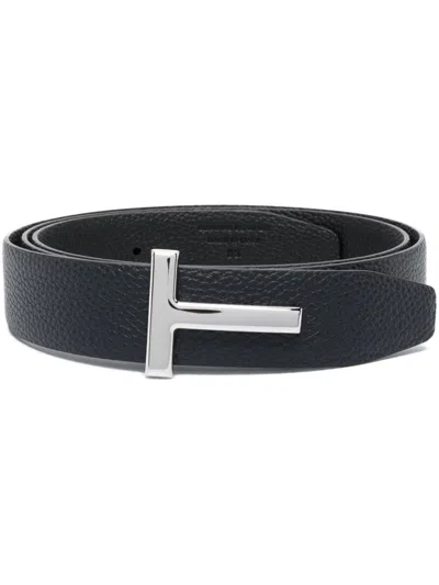 TOM FORD NAVY BLUE LOGO BUCKLE BELT