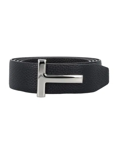 TOM FORD NAVY BLUE LOGO BUCKLE BELT