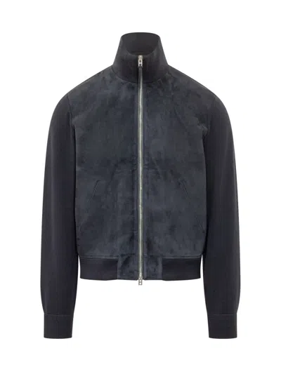 Tom Ford Suede-panelled High-neck Jacket In Blue