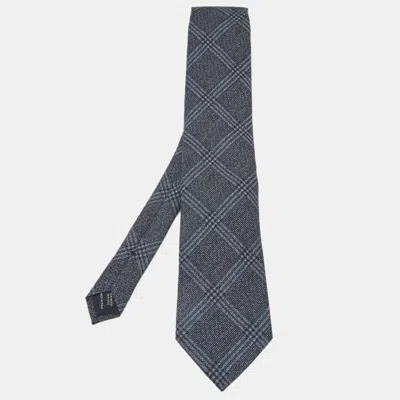 Pre-owned Tom Ford Navy Blue Plaid Wool And Silk Blend Classic Tie