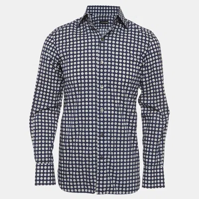 Pre-owned Tom Ford Navy Blue Polka Dot Print Cotton Button Up Shirt S