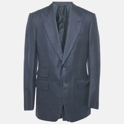Pre-owned Tom Ford Navy Blue Prince Of Wales Wool Single Breasted Blazer Xl