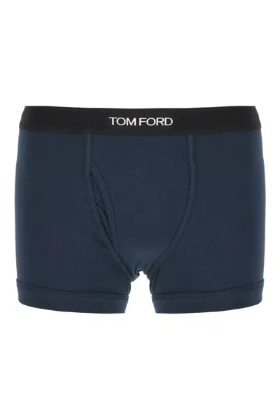 Tom Ford Navy Blue Stretch Cotton Boxer