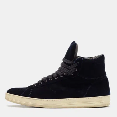 Pre-owned Tom Ford Navy Blue Velvet Russell High Top Sneakers Size 45