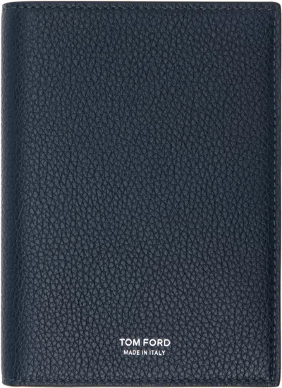 Tom Ford Navy Calfskin Passport Holder In Black