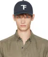 Tom Ford Navy Canvas & Smooth Leather Cap