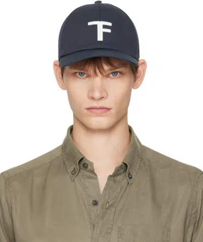 Tom Ford Navy Canvas & Smooth Leather Cap
