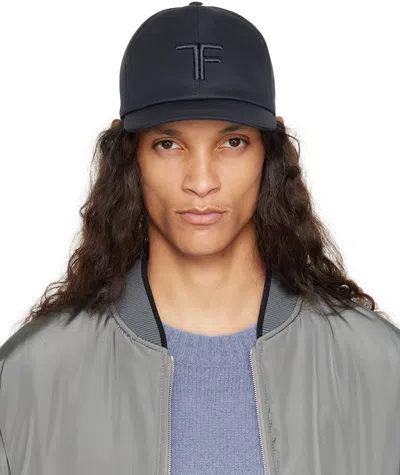 Tom Ford Navy Canvas & Smooth Leather Cap