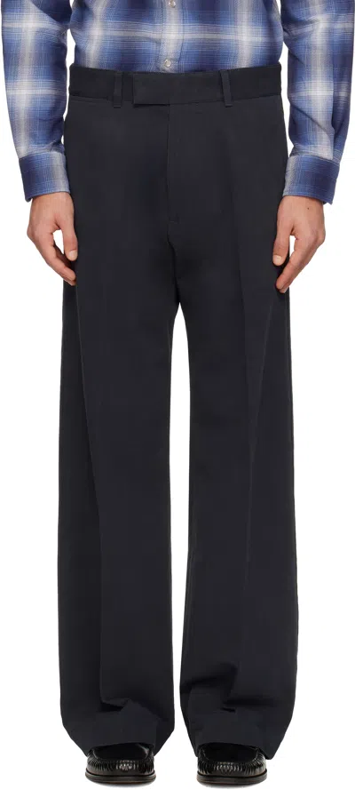 Tom Ford Navy Cotton Drill Wide Leg Trousers In Black