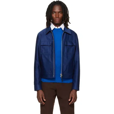 Tom Ford Navy Cotton Satin Blouson Jacket In Uhe Navy Blazer