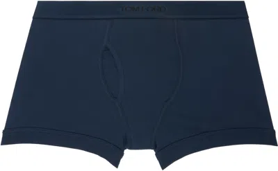 Tom Ford Navy Cotton Stretch Jersey Boxer Briefs In Blue