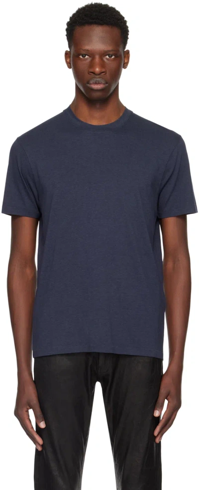 Tom Ford Navy Crewneck T-shirt In Dark Blue
