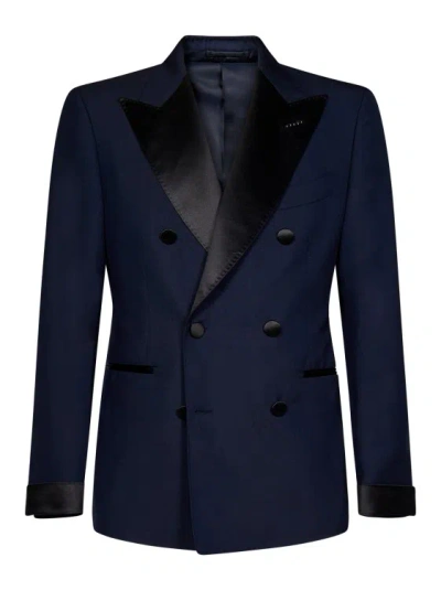 Tom Ford Navy Double-breasted Blazer In Blue