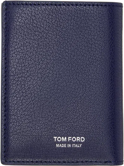 Tom Ford Navy Elongated T Line Folding Card Holder In Blue