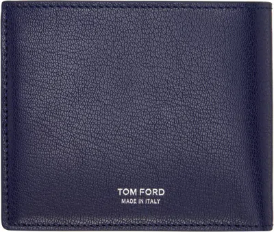 Tom Ford Navy Elongated T Line Money Clip Wallet In Blue