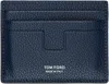 Tom Ford Navy Grain Leather Classic Card Holder In Denim Blue